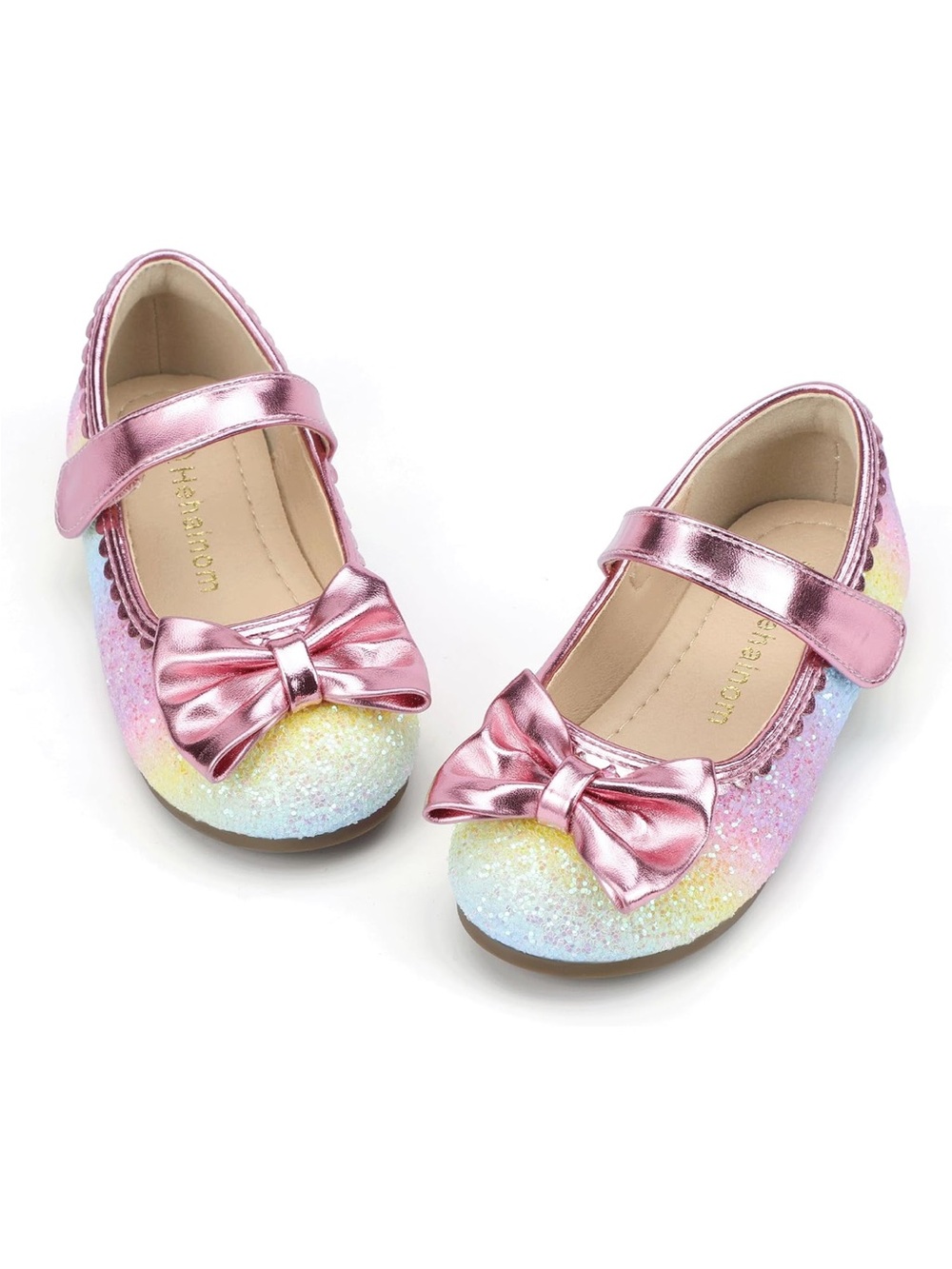 Metallic Pink Bow Rainbow Glitter Mary Jane Shoes